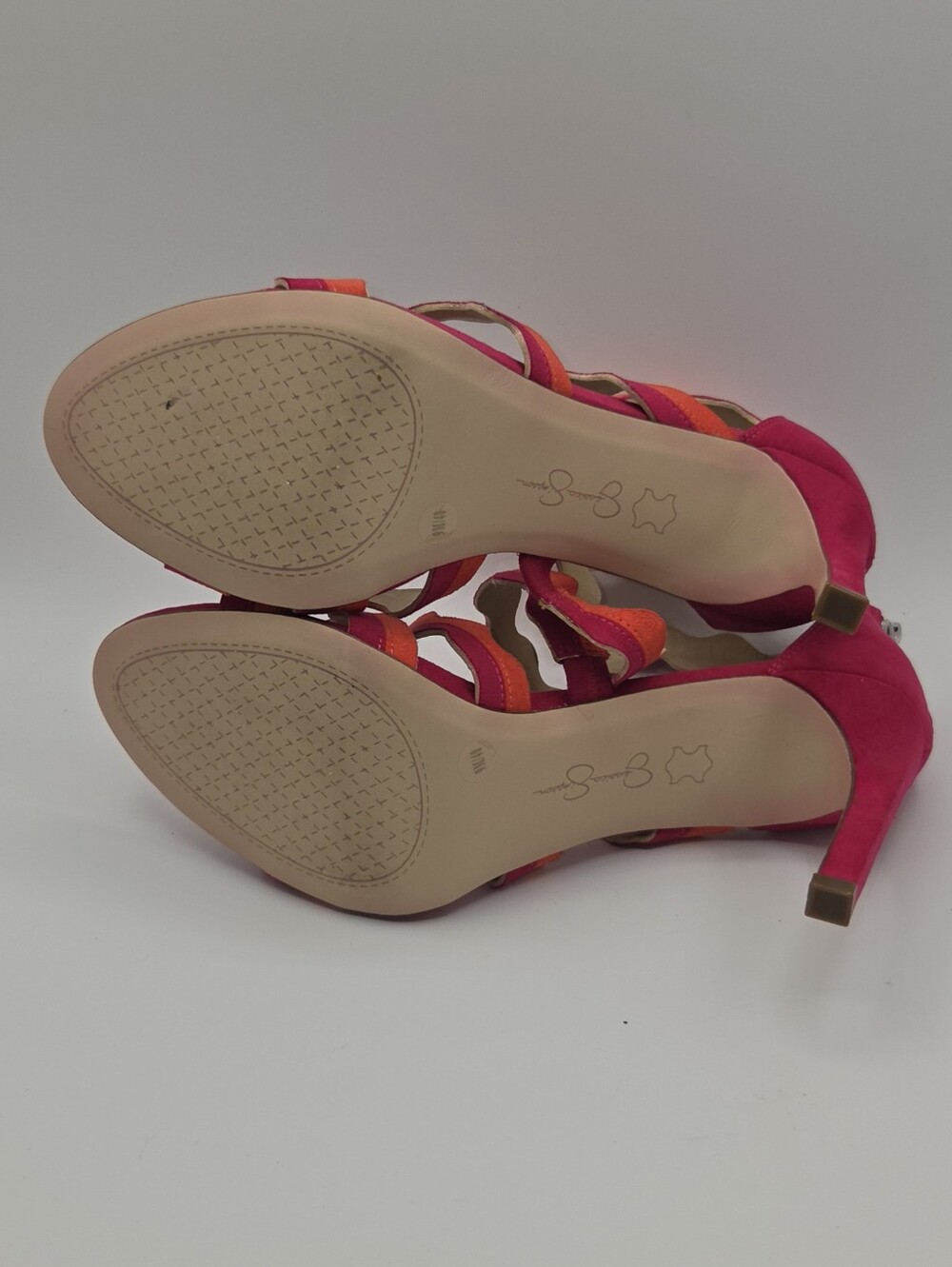 Jessica Simpson Caveena Vibrant Pink and Orange Strap Heels Size 9M - Picture 5 of 7
